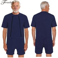 Men Special Needs Adaptive Clothing Short Sleeve Zipper Anti-Strip Jumpsuit Homewear Sleepwear for Elderly Alzheimer Dementia