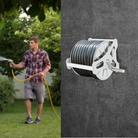 Stainless Steel Hose Holder Kit,Garden Hose Reel, Water Hose Storage Rack with 360° Rotatable Handle, Independent & Wall Mounted