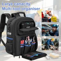 Tool Backpack with Hard Bottom and a Tool Pouch, Heavy Duty Tool Bags for Men,Heavy Duty Tool Bag for Electricians & Home Repair
