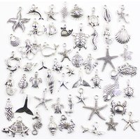 30pcs Charms Fish Starfish Octopus Crab Hippocampus Tortoise Antique Silver Color Mixed Pendants DIY Findings Tibetan Jewelry