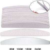 100 Pcs/Lot Replacement Nail Files 80/100/180/240 Grit Half Moon Grey Sandpaper Pads With Metal Handle Removable Durable Files