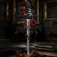 Black Thorn Sword Rose Building blocks Gothic style high difficulty Assembly model Creative Ornament Dark style Gift