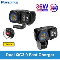 Powstation Chargeur USB pour Moto, Charge Rapide, Accessoire de Portable, Prise avec Voltmètre, Waterproof, QC3.0
