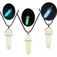 3pcs Dark Luminous Stone Fluorescent Hexagonal Column Necklace Natural Crystal Glowing in Bullet Pendant Leather Jewelry Gift