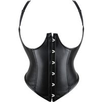 Black Sexy PU Faux Leather Underbust Corset Waist Trainer Shoulder Strap Lace Up Shaper Corset Top Plus Size XS-6XL