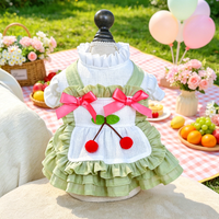 Sweet Bow & Decor Pet Dress for Small Dogs Cats, Green Layered Ruffle Puppy Outfit for Teddy Bichon Pomeranian Yorkshire Maltese