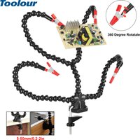 Toolour Soldering Station Helping Hand Third Hand Tool 3/4/5 Flexible Arms with Adjustable Vise Table Desk Clamp Base PCB Holder