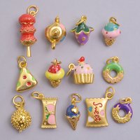 13pcs/Lot Mix Dessert Cake Ice Cream 3D Gold Color Enamel Charms For Jewelry Making Supplies Candy DIY Cute Pendant Accessories