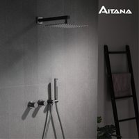 Luxury Bathroom Brass Gun Grey Wall-Mounted Shower System 2 function Embedded Bath Mixer Tap Dual Spray Rainfall/Handheld