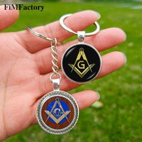 Vintage Masonic Jewelry Keychain for Men Gift Exquisite Glass Cabochon Pendant Free Mason God Eye Car Keyring Holder