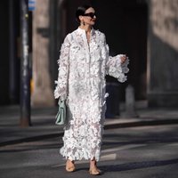 Sexy Women Hollow Out Loose Shirt Dress Elegant Floral Long Sleeve Single Breasted Embroidery Vacation A-line Dress
