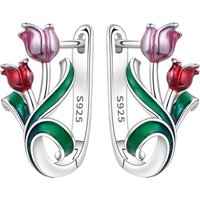 PANPOKI S925 Sterling Silver Tulip Flowers Earrings Hoop Earrings Women Jewelry Original Trendy Anniversary Gifts