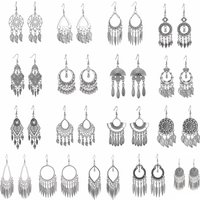 Ethnic Vintage Dangle Earring for Women Pendientes New Silver Color Geometric Hollow Round Pendant Earrings Bead Tassel Jewelry