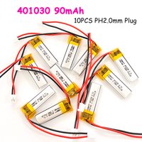 10pcs 401030 90mAh 3.7V Lipo Battery Lithium Li Ion Polymer Batteries PH2.0 Plug for Bluetooth Headset Speaker Beauty Instrument