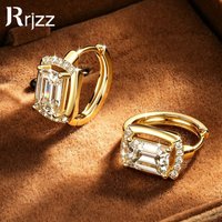 Rrjzz Emerald Cut 5x7mm D Color Moissanite Huggie Earrings for Women Lab Imitation Diamond Hoop Earrings Birthday Jewelry Gifts