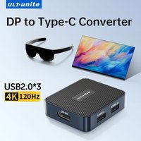 4K120Hz DP to Type-C Converter with USB2.0×3 Expansion Port 5V1A DisplayPort to USB-C Docking Station 2K240Hz for Viture Beast