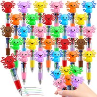 5/10/15pcs Cute Axolotl 4-Color Retractable Ballpoint Pen Multicolor Writing Pen for Kids School Office Gift