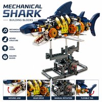 Mechanical Shark Building Blocks Set, Movable Jaw & Tail Gear Drive, STEM Educational Toy, Perfect Gift for Kids & Adults, Home