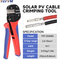 Solar Crimping Tool For MC2.5/4/6/10mm²(20-7AWG)PV Connector Cable Ratchet Vertical Crimping Pliers YFP-2546BS