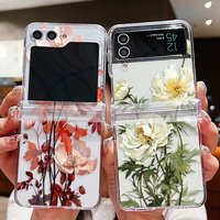 For Samsung Galaxy Z Flip7 FE Flip6 Case Flower Pattern Shockproof Folding Clear PC Cover For Samsung Galaxy Z Flip 7 6 5 4 3 5G