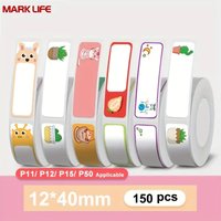 Thermal Printer Sticker 12mmx40mm Fruit Animal Sakura Pattern For P12 P15 M1 P50 D30 Q30 Printer Label Paper Waterproof