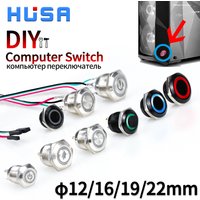 12/16/19/22mm PC LED computer host power reboot metal button switch DIY with wire 60cm Motherboard cable white/blue/yellow/red