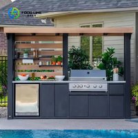Customized Outdoor Kitchen Station Portable Stainless with Sink & Storage Trolley Weather Resistant for BBQ Camping Catering