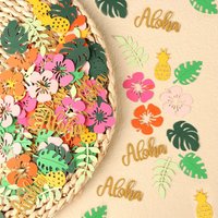 100pcs Hawaiian Table Confetti Luau Summer Birthday Party Decoration Supplies Tropical Flower Palm Leaf Paper Confetti DIY Gifts