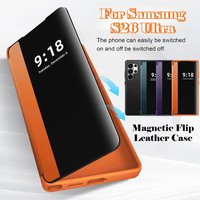 Smart Window Screen Protector Fold Leather Case for Samsung S26 Ultra S25 S24 Plus S23 S22 with Card Pin and Slot Position Cover