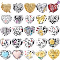 Original 925 Sterling Silver Charms Colorful Heart-Shaped Flower Beads Pendant Bracelets Necklaces Womens DIY Jewelry Gift