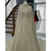 Champagne Muslim Caftan Evening Formal Dresses with Cape pelerinligelinlik Gillter Customsized Kaftan Prom Gown Garment