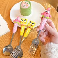 SpongeBob Cute Cartoon High-Aesthetic 304 Stainless Steel Spoon and Fork Household Cutlery Gift Set