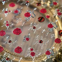 Red Jelly Snake Butterfly Rose Flower Cat Eye Stone Hot Stamping Sliver Self Adhesive Nail Art Sticker Delicate Manicure Decal