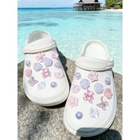 24pcs Fashionable & Versatile Multi-color Flower, Butterfly & Crystal ABS Shoe Charms. DIY Detachable Garden Clog & Sandal Clips