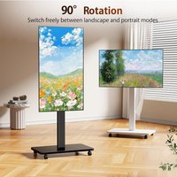 Rolling TV Stand for 10"-42" Flat Curved TV with Rotating Portrait to Landscape Height Adjustable Portable TV Stand with Wheels