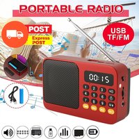 Tragbarer FM-Radioempfänger, wiederaufladbares Radio, TF, MP3, USB-Musik-Player mit LCD-Display, LED-Taschenlampe, Mini-Bluetooth-Lautsprecher 