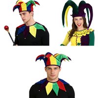 Adult Halloween Cosplay Clown Hat Jester Collar Unisex Funny Clown Hat Cap with Bells Carnival Performance Circus Ringmaster Hat