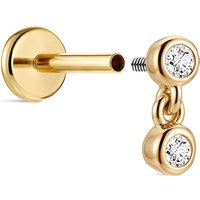 AIDE 14K Gold Stud Earrings for Women 18G Double Round CZ Dangle Chain Flat Back Earrings Gold for Piercing Earrings With Box