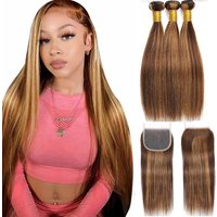 Straight Highlight Human Hair Bundles With Closure Honey Blonde 12A Human Hair Bundles 100% Burmese Virgin Raw Hair Bundles
