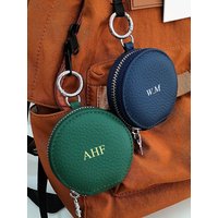 Multifunction Personalized Round Key Wallet Simple Zip Coin Purse With Keyring Small Bag Pendant Earphone Bag Cowhide Pouch Gift