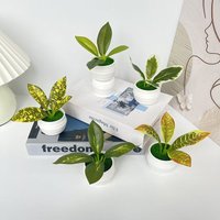 Artificial Green Plants, Office Desk Decorative Plants, Bonsai, Artificial Flowers, and Creative Accessories in 4 Small Pots