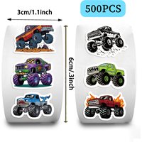 500PCS Cartoon Monster Truck Stickers Roll Cute Car Vehicle Decals DIY Waterproof Diary Water Bottle Laptop Luggage Kids Gifts