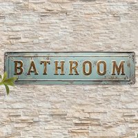 Vintage "BATHROOM" Metal Sign - Rustic Aluminum Wall Decor with Gold Letters for Hotel, Restaurant, Office-Retro Restroom Plaque