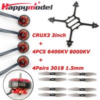 HappyModel Crux3 3inch Toothpick Frame Kit with 6400/8000KV 1202.5 Brushless Motor 4Pairs Gemfan 3018 Propeller for RC Drone
