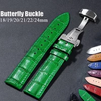 Bamboo Pattern Genuine Leather Watch Strap Cowhide Watchband 16mm/18mm/20mm/22mm/24mm With Steel Butterfly Buckle Men Women Belt