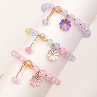 3pcs/set Everyday Cute Daisy Bracelet – Glass Beaded Strand with Floral Pendant for Effortless, Sweet Style.