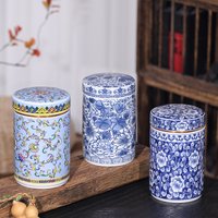 Cylindrical Blue and White Porcelain Tea Storage Jar Sealed Moisture-proof Coffee Bean Candy Jar Food Storage Bottle Home Decor