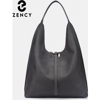 Zency Genuine Leather Female Shoulder Hobo Bag Large Capacity Cow Leather Shopping Bag Tote for Ladies 2025 Winter New Apricot