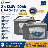 SANDISOLAR 2er-Pack 12,8V 100Ah LiFePO4-Batterien, insgesamt 2560Wh, IP65, Lithium-Batterie mit 100A BMS für Wohnmobile, Solaranlagen, Boote, Wohnwagen, Golfcarts, Off-Grid-Energiespeicher