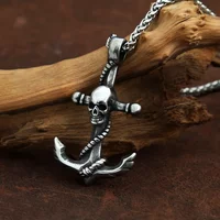 Skull Pirate Ships Anchor Pendant Necklaces Men Fashion Stainless Steel Necklace Hip Hop Jewelry Accessories Gift Wholesale